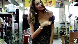 Small titted girl Katya Clover is hiding her nice slim fit body under black dress